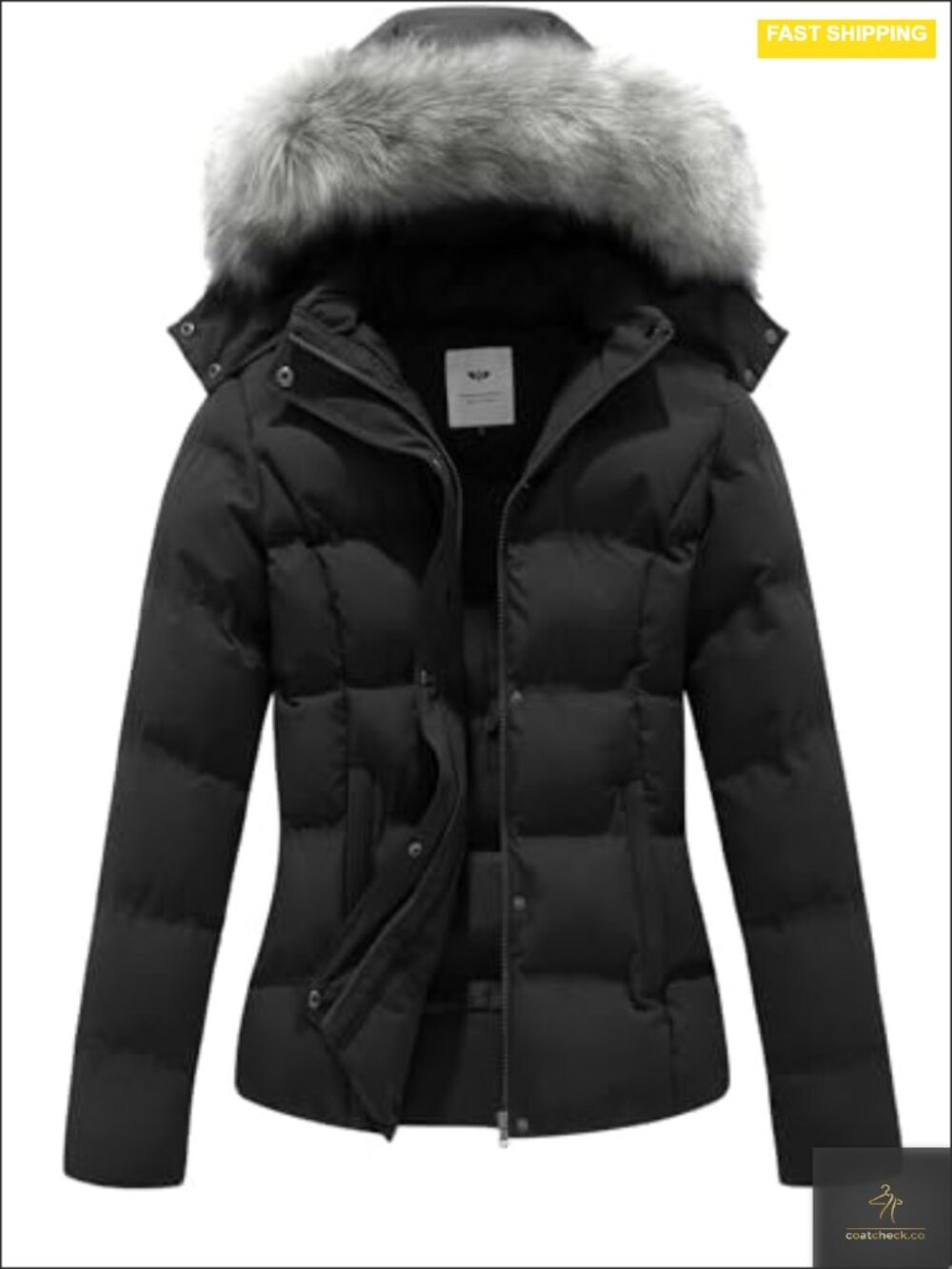 Women's Quilted Puffer Jacket Winter Coat with Removable Faux Fur Hood,